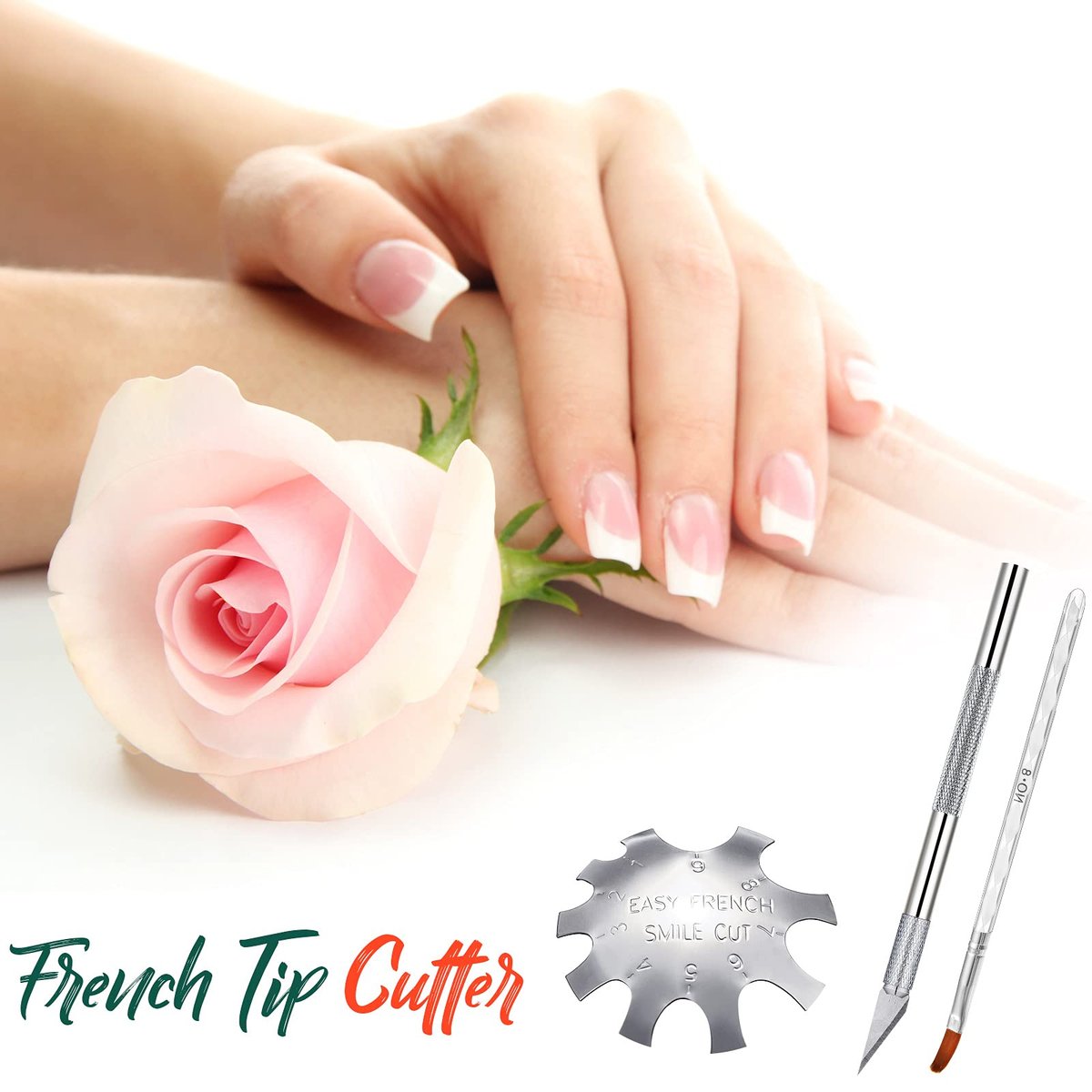 3-Piece Acrylic Nail Tool Kit - French Tip Cutter, Manicure Edge Trimmer, Smile Line Cutter, Cutting Knife & Acrylic Nail Art Brush - Silver - görsel 3