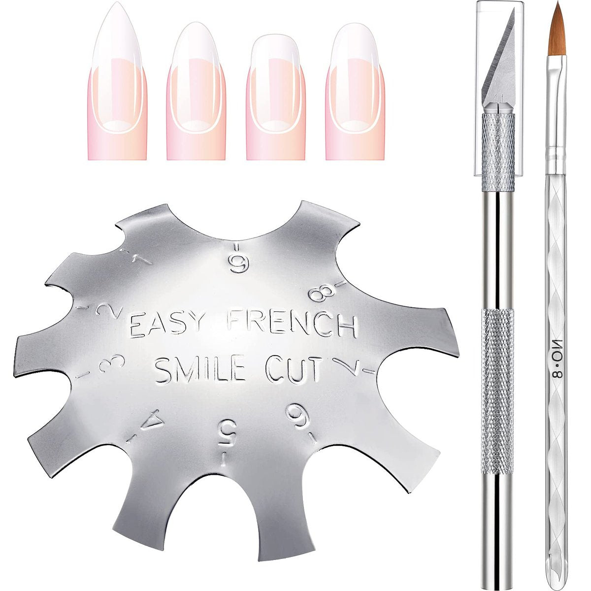 3-Piece Acrylic Nail Tool Kit - French Tip Cutter, Manicure Edge Trimmer, Smile Line Cutter, Cutting Knife & Acrylic Nail Art Brush - Silver - görsel 1