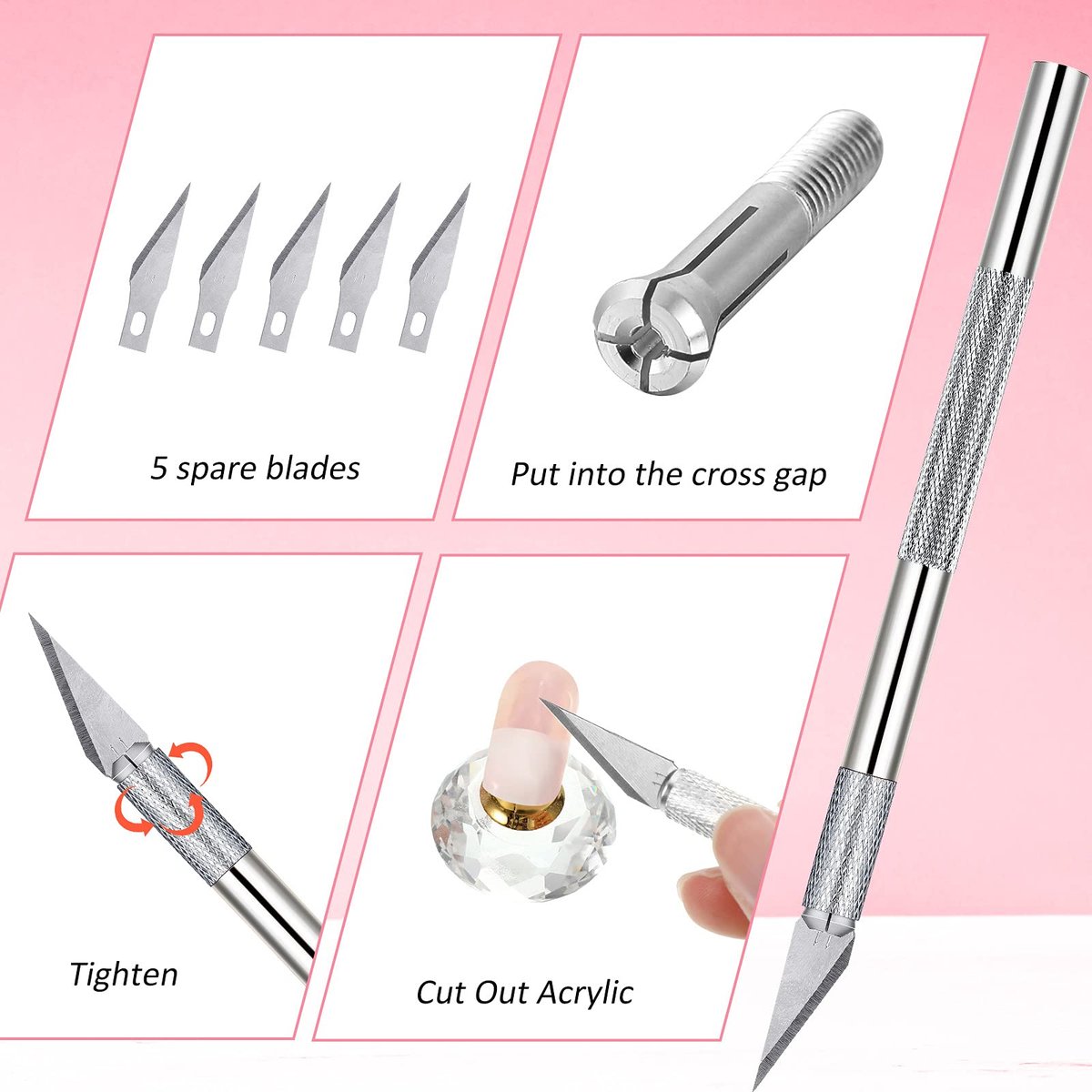 3-Piece Acrylic Nail Tool Kit - French Tip Cutter, Manicure Edge Trimmer, Smile Line Cutter, Cutting Knife & Acrylic Nail Art Brush - Silver - görsel 9
