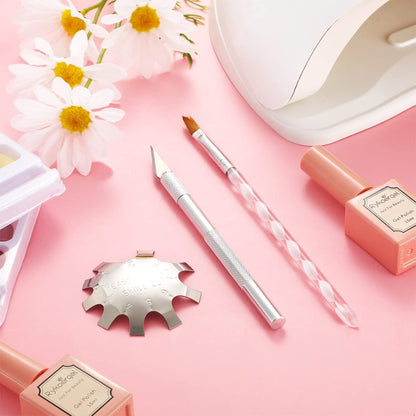 3-Piece Acrylic Nail Tool Kit - French Tip Cutter, Manicure Edge Trimmer, Smile Line Cutter, Cutting Knife & Acrylic Nail Art Brush - Silver