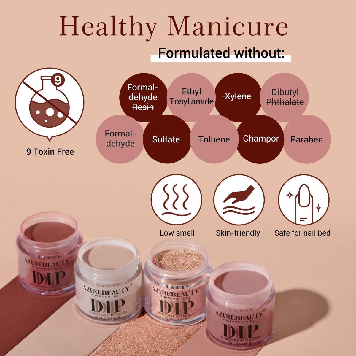 AZUREBEAUTY Dip Powder Nail Kit Starter - 4 Colors Skin Nude Brown Glitter, Dipping Powder Liquid Set with Base/Top Coat Activator for Daily French Nail Art Manicure DIY Gift (12 Pcs) Avelisse