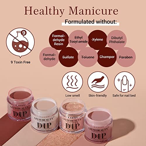 AZUREBEAUTY Dip Powder Nail Kit Starter - 4 Colors Skin Nude Brown Glitter, Dipping Powder Liquid Set with Base/Top Coat Activator for Daily French Nail Art Manicure DIY Gift (12 Pcs) Avelisse