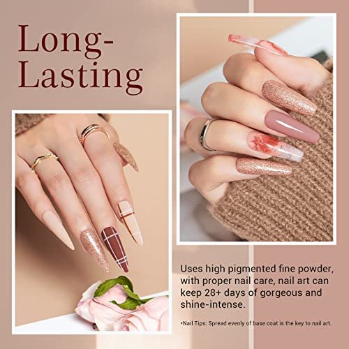 AZUREBEAUTY Dip Powder Nail Kit Starter - 4 Colors Skin Nude Brown Glitter, Dipping Powder Liquid Set with Base/Top Coat Activator for Daily French Nail Art Manicure DIY Gift (12 Pcs) Avelisse