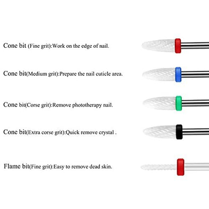 ERUIKA 10-Piece Ceramic Nail Drill Bits Set - 3/32 Shank Professional Rotary Burrs for Acrylic, Gel, Cuticle Removal, and Nail Extension - Electric Manicure Pedicure File