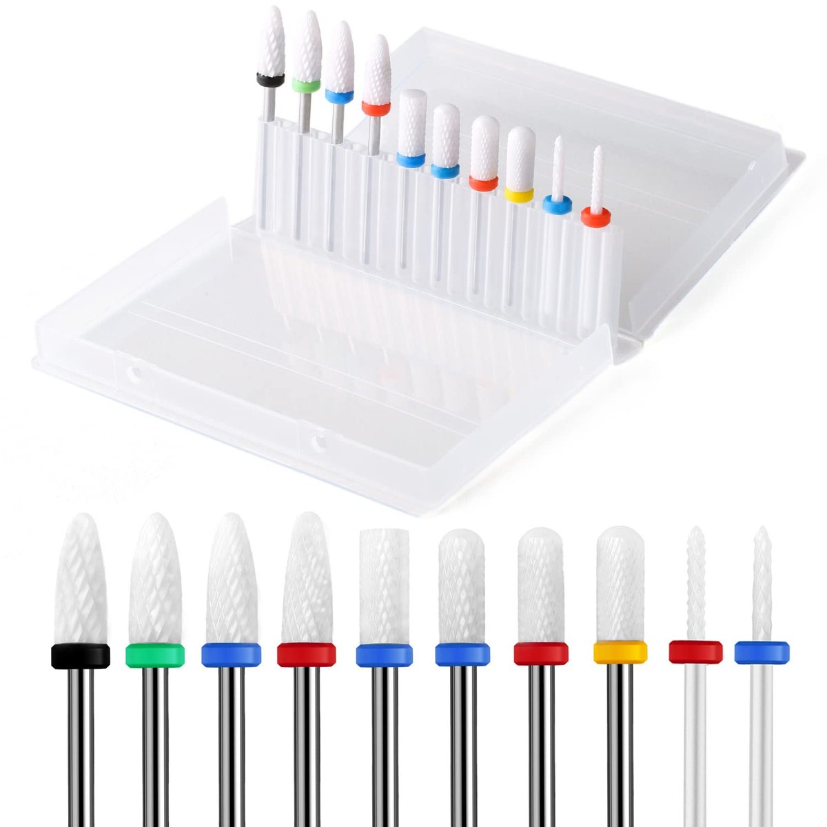 ERUIKA 10-Piece Ceramic Nail Drill Bits Set - 3/32 Shank Professional Rotary Burrs for Acrylic, Gel, Cuticle Removal, and Nail Extension - Electric Manicure Pedicure File - görsel 1