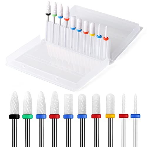 ERUIKA 10-Piece Ceramic Nail Drill Bits Set - 3/32 Shank Professional Rotary Burrs for Acrylic, Gel, Cuticle Removal, and Nail Extension - Electric Manicure Pedicure File - görsel 2