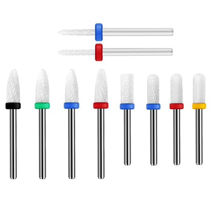 ERUIKA 10-Piece Ceramic Nail Drill Bits Set - 3/32 Shank Professional Rotary Burrs for Acrylic, Gel, Cuticle Removal, and Nail Extension - Electric Manicure Pedicure File