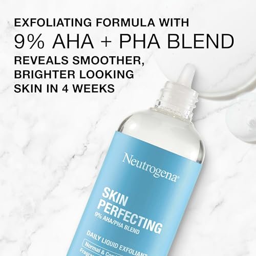 Neutrogena Skin Perfecting Daily Liquid Facial Exfoliant with 9% AHA/PHA Blend for Normal & Combination Skin, Smoothing & Brightening Leave-On Exfoliator, Oil- & Fragrance-Free, 4 fl. oz Avelisse