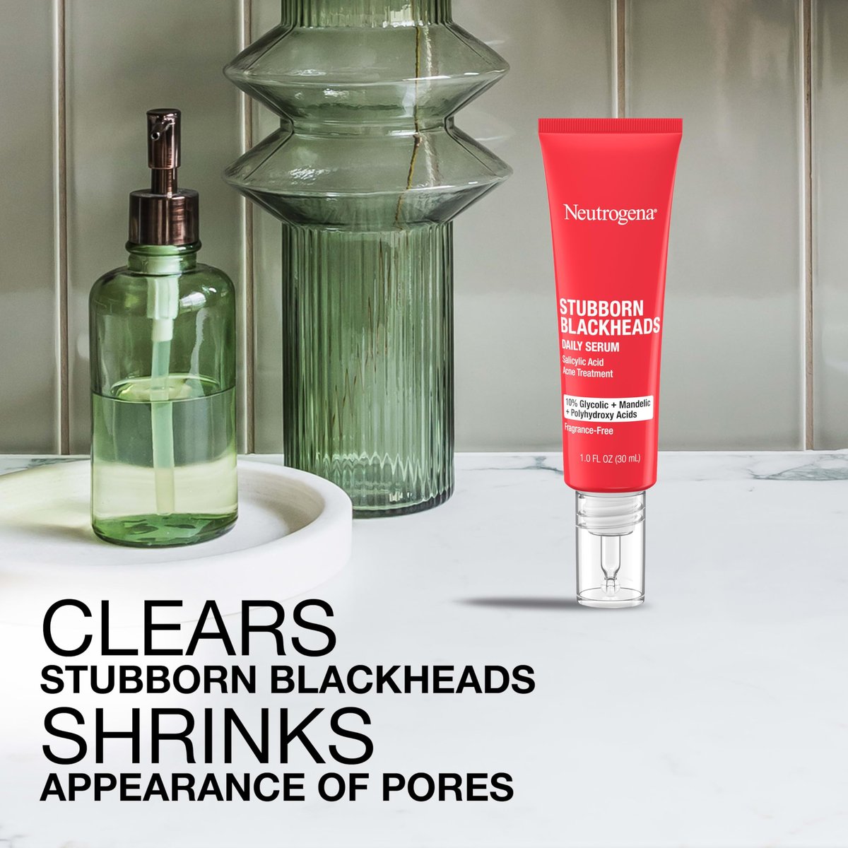 Neutrogena Stubborn Blackheads Daily Acne Facial Serum – Salicylic Acid, Glycolic Acid, Polyhydroxy & Mandelic Acids, Oil-Free, 1 fl. oz Avelisse