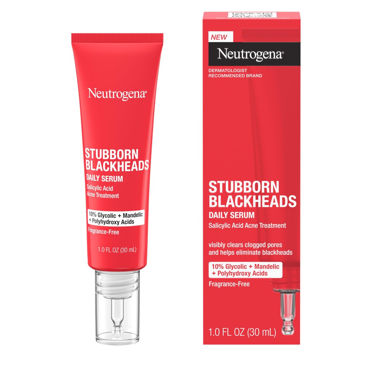 Neutrogena Stubborn Blackheads Daily Acne Facial Serum – Salicylic Acid, Glycolic Acid, Polyhydroxy & Mandelic Acids, Oil-Free, 1 fl. oz Avelisse