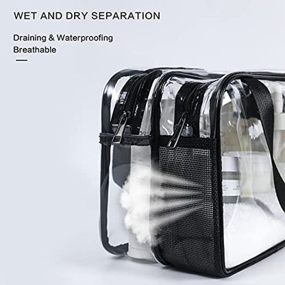 Auseibeely Clear Toiletry Bag for Women Men, Portable Large Travel Makeup Bag, Waterproof & Draining Transparent Cosmetic Bag, Carry On Airport Airline Compliant Bag Avelisse