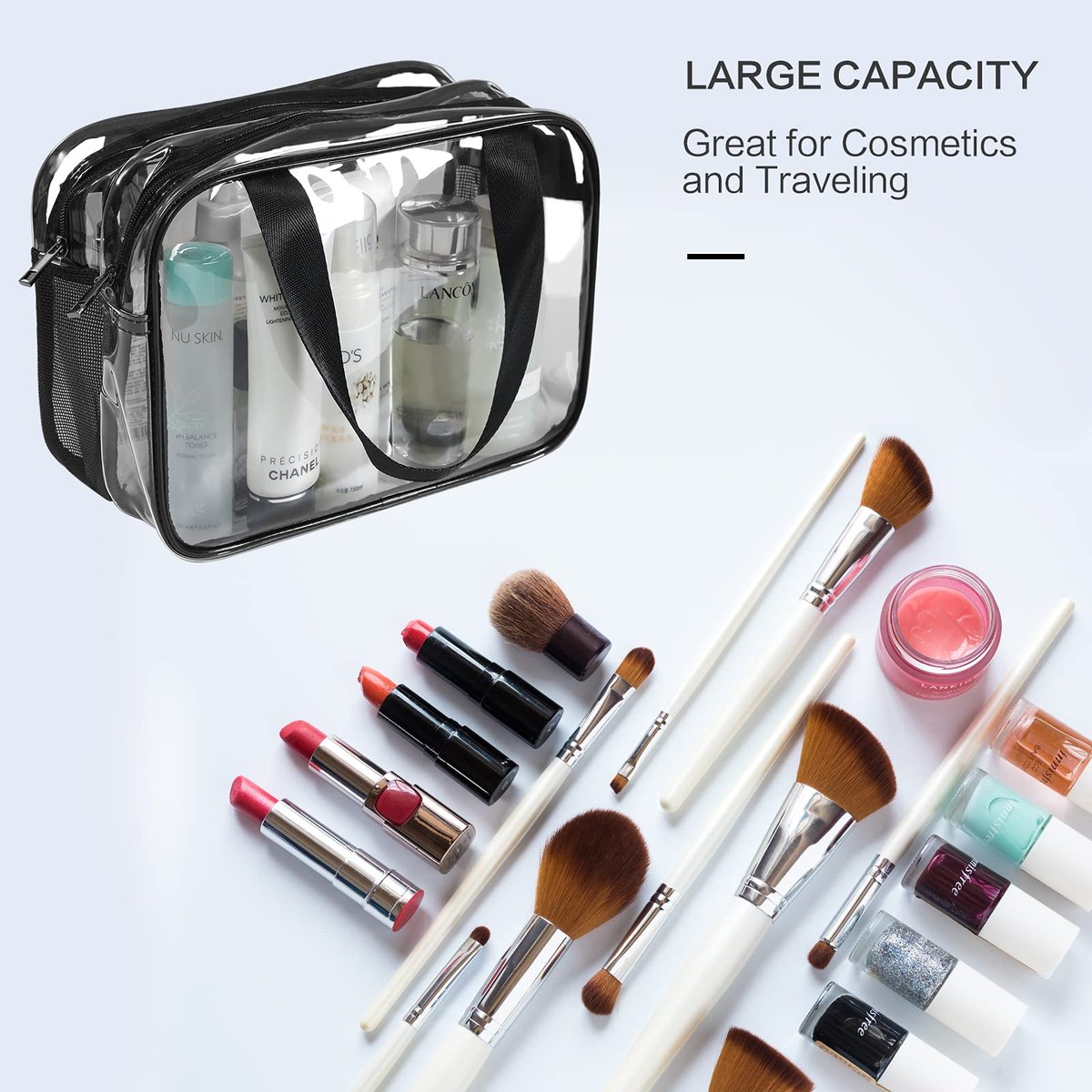 Auseibeely Clear Toiletry Bag for Women Men, Portable Large Travel Makeup Bag, Waterproof & Draining Transparent Cosmetic Bag, Carry On Airport Airline Compliant Bag Avelisse