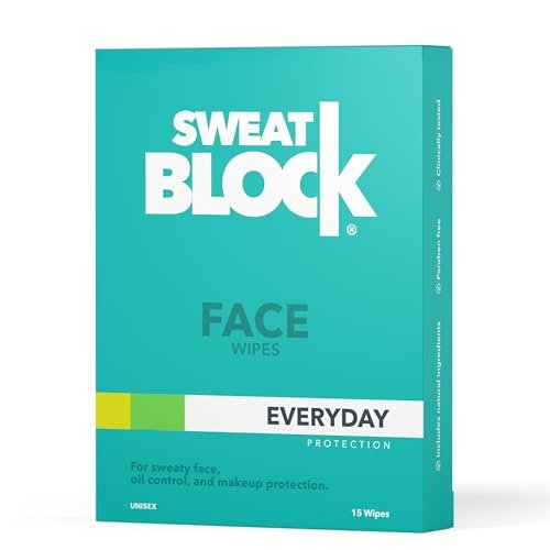 SweatBlock Antiperspirant Face Wipes for Men & Women – 15 Count – Clinically Tested to Control Oily Skin, Reduce Shine & Facial Perspiration with Vitamin E Avelisse