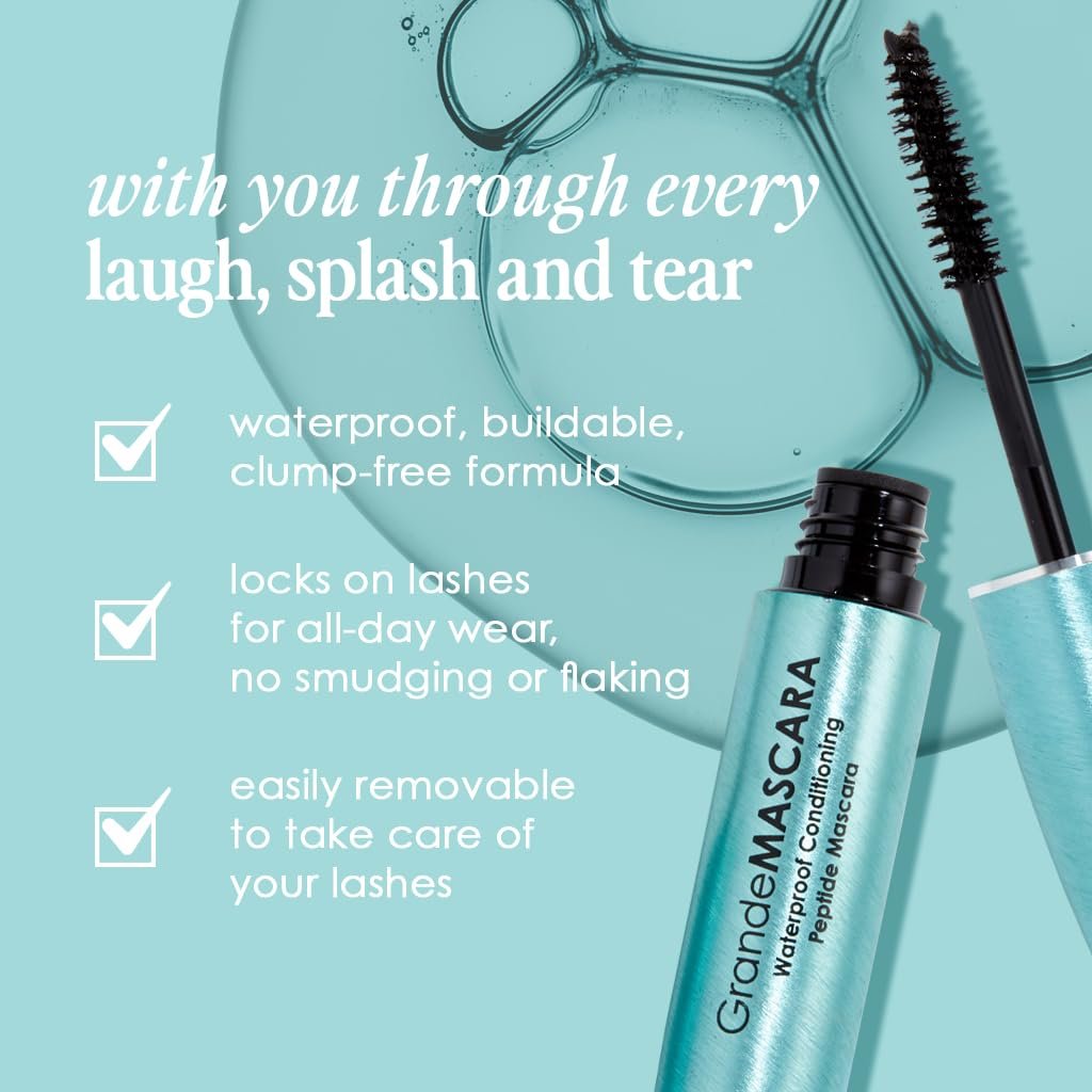 GrandeMASCARA Waterproof Conditioning Peptide Mascara - Buildable Volume & Length, Clump-Free, Lash & Extension Friendly - Black (0.20 oz) - görsel 5