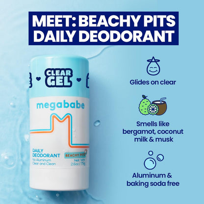 Megababe Beachy Pits Daily Deodorant - Fresh Scent, 2.6 oz Stick, Aluminum-Free Avelisse