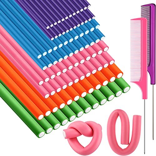 Tigeen 96-Piece Flexible Curling Rods - No Heat Foam Hair Rollers with 2 Rat Tail Combs, 9.45 Inch, Multi Size & Color Avelisse