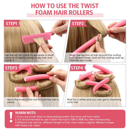 Tigeen 96-Piece Flexible Curling Rods - No Heat Foam Hair Rollers with 2 Rat Tail Combs, 9.45 Inch, Multi Size & Color Avelisse