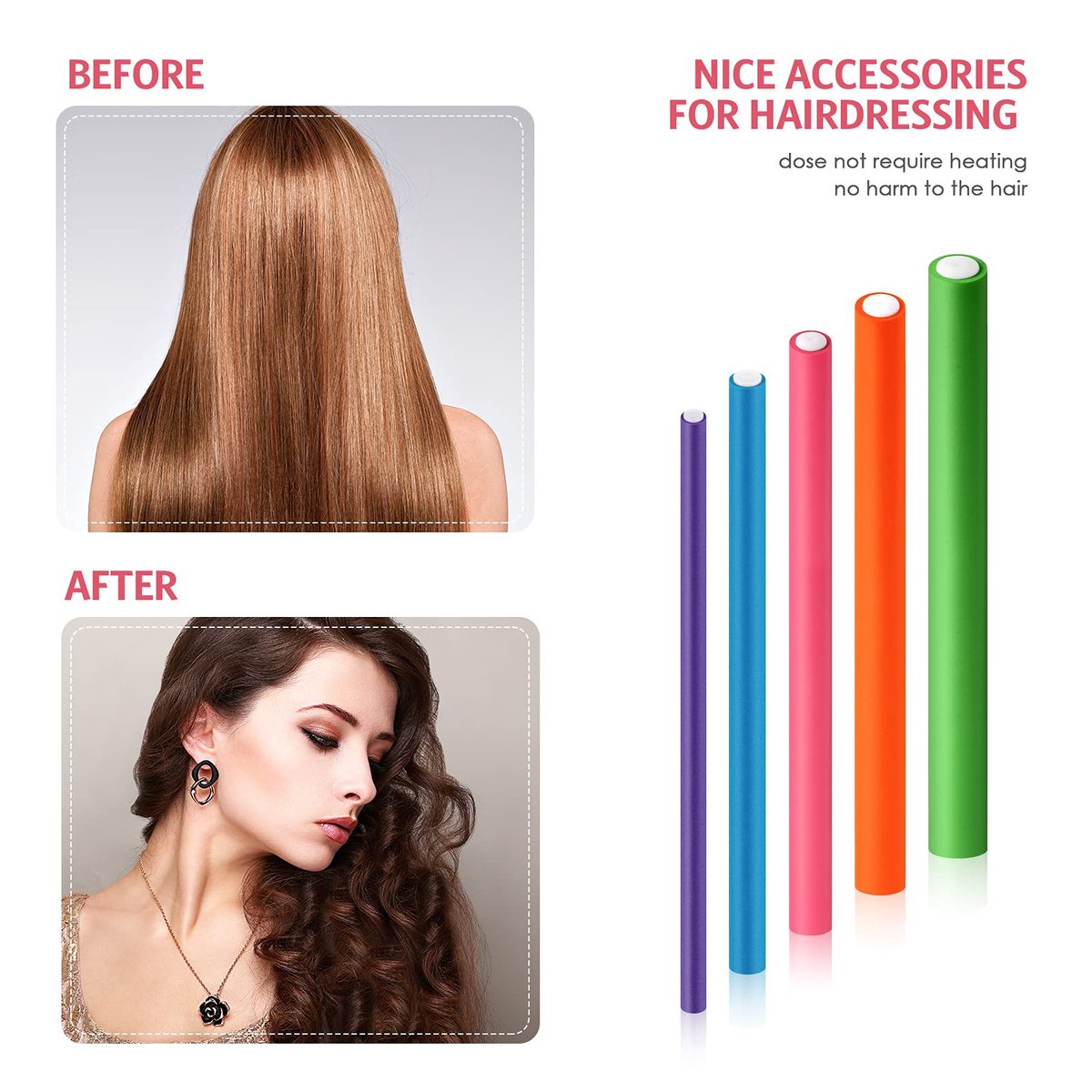 Tigeen 96-Piece Flexible Curling Rods - No Heat Foam Hair Rollers with 2 Rat Tail Combs, 9.45 Inch, Multi Size & Color Avelisse