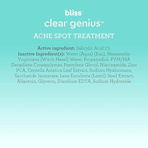 Bliss Clear Genius Acne Spot Treatment – Maximum Strength 2% Salicylic Acid, Shrinks Blemishes, Clean & Vegan, 0.5 Fl Oz Avelisse