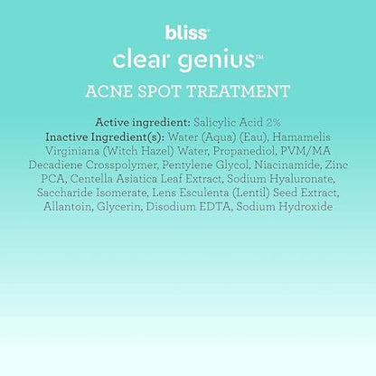 Bliss Clear Genius Acne Spot Treatment – Maximum Strength 2% Salicylic Acid, Shrinks Blemishes, Clean & Vegan, 0.5 Fl Oz Avelisse