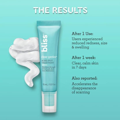 Bliss Clear Genius Acne Spot Treatment – Maximum Strength 2% Salicylic Acid, Shrinks Blemishes, Clean & Vegan, 0.5 Fl Oz Avelisse