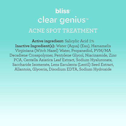 Bliss Clear Genius Acne Spot Treatment – Maximum Strength 2% Salicylic Acid, Shrinks Blemishes, Clean & Vegan, 0.5 Fl Oz Avelisse
