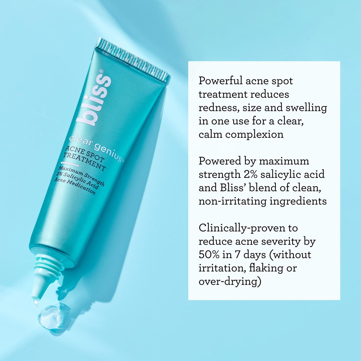 Bliss Clear Genius Acne Spot Treatment – Maximum Strength 2% Salicylic Acid, Shrinks Blemishes, Clean & Vegan, 0.5 Fl Oz Avelisse