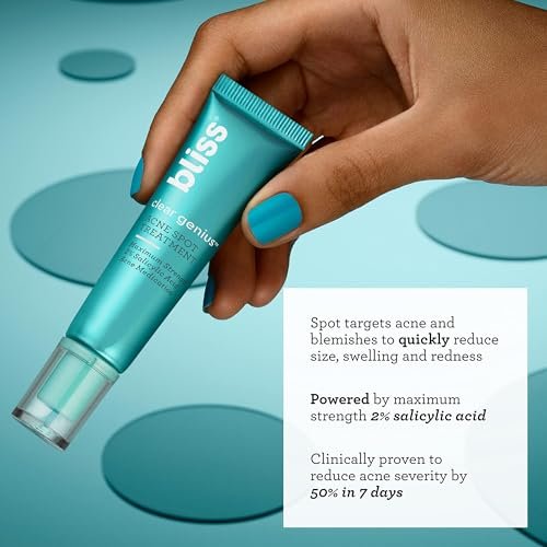 Bliss Clear Genius Acne Spot Treatment – Maximum Strength 2% Salicylic Acid, Shrinks Blemishes, Clean & Vegan, 0.5 Fl Oz Avelisse
