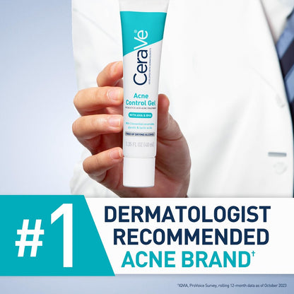 CeraVe Acne Control Gel with 2% Salicylic Acid, Glycolic Acid, Lactic Acid & Niacinamide - 1.35 Fl Oz Avelisse