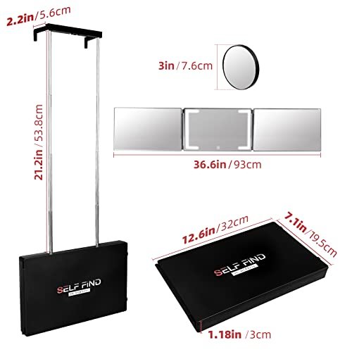 Self Find 3-Way Mirror for Self Hair Cutting with Ring Light, Rechargeable 360 Mirror for Hair Tools, Light and Height Adjustable Avelisse