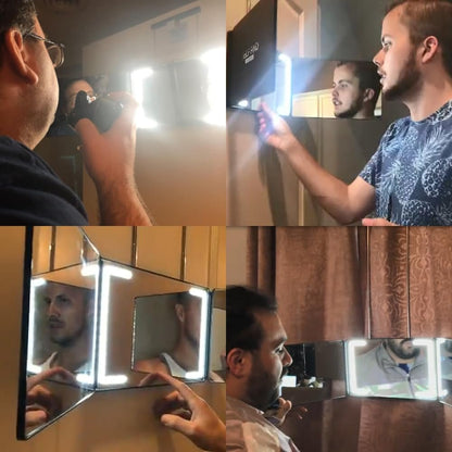 Self Find 3-Way Mirror for Self Hair Cutting with Ring Light, Rechargeable 360 Mirror for Hair Tools, Light and Height Adjustable Avelisse