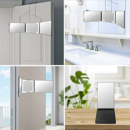 Self Find 3-Way Mirror for Self Hair Cutting with Ring Light, Rechargeable 360 Mirror for Hair Tools, Light and Height Adjustable Avelisse