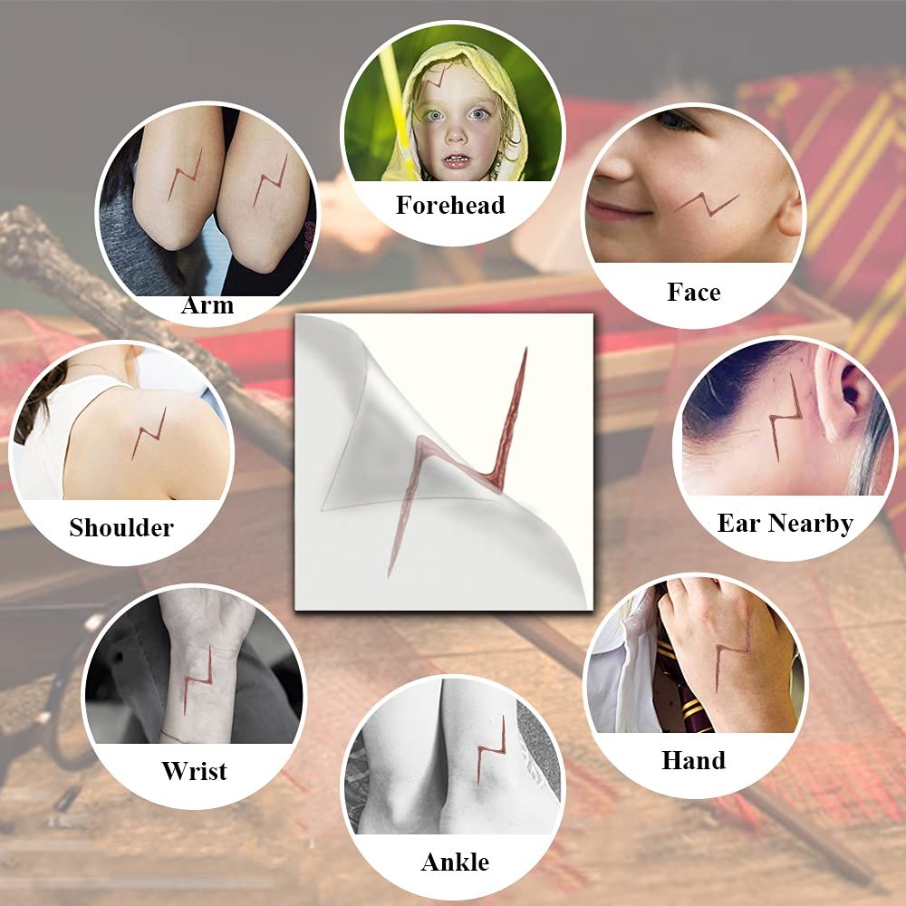 Col-Pary Wizard Lightning Bolt Scar Temporary Tattoos – 24 Red Halloween Magic Tattoos for Cosplay, Party Supplies & Decorations - görsel 12
