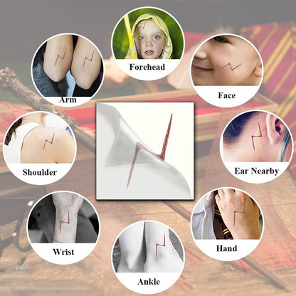 Col-Pary Wizard Lightning Bolt Scar Temporary Tattoos – 24 Red Halloween Magic Tattoos for Cosplay, Party Supplies & Decorations