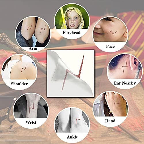Col-Pary Wizard Lightning Bolt Scar Temporary Tattoos – 24 Red Halloween Magic Tattoos for Cosplay, Party Supplies & Decorations - görsel 11