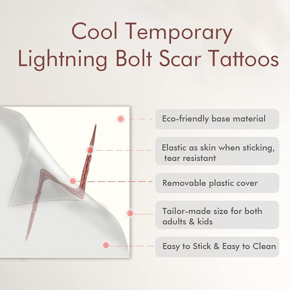 Col-Pary Wizard Lightning Bolt Scar Temporary Tattoos – 24 Red Halloween Magic Tattoos for Cosplay, Party Supplies & Decorations - görsel 4