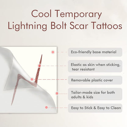 Col-Pary Wizard Lightning Bolt Scar Temporary Tattoos – 24 Red Halloween Magic Tattoos for Cosplay, Party Supplies & Decorations