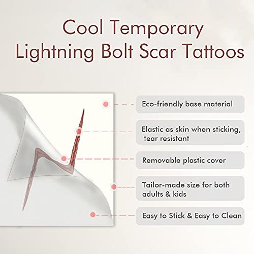Col-Pary Wizard Lightning Bolt Scar Temporary Tattoos – 24 Red Halloween Magic Tattoos for Cosplay, Party Supplies & Decorations - görsel 3