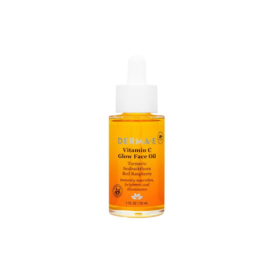 Derma E Vitamin C Glow Face Oil - Brightening & Nourishing Facial Oil with Turmeric, Seabuckthorn & Red Raspberry, 1 Fl Oz