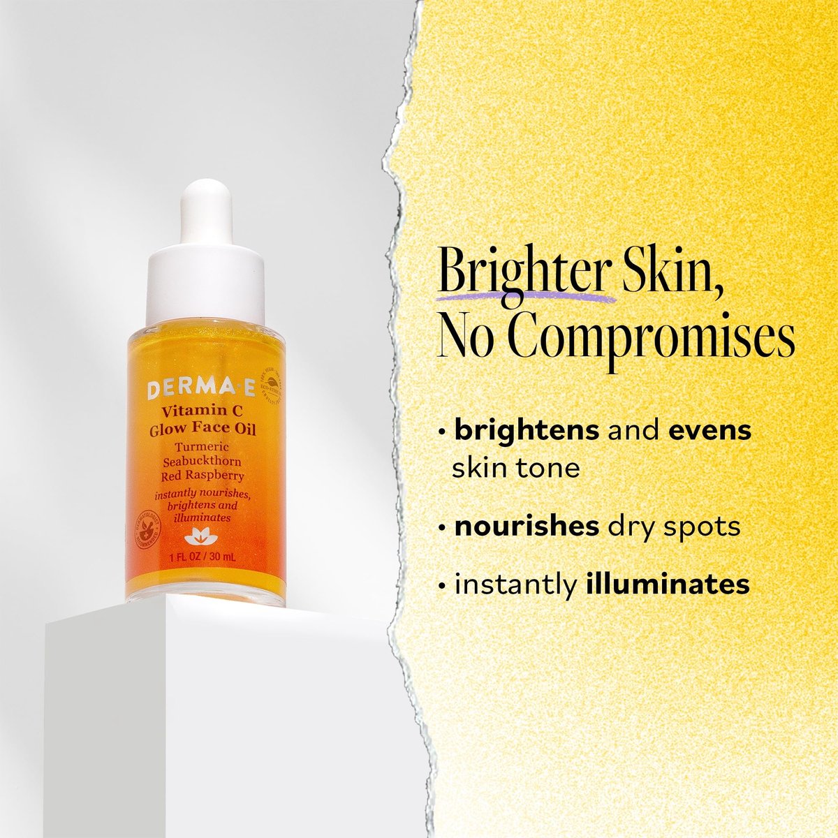 Derma E Vitamin C Glow Face Oil - Brightening & Nourishing Facial Oil with Turmeric, Seabuckthorn & Red Raspberry, 1 Fl Oz - görsel 3