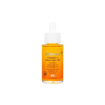Derma E Vitamin C Glow Face Oil - Brightening & Nourishing Facial Oil with Turmeric, Seabuckthorn & Red Raspberry, 1 Fl Oz