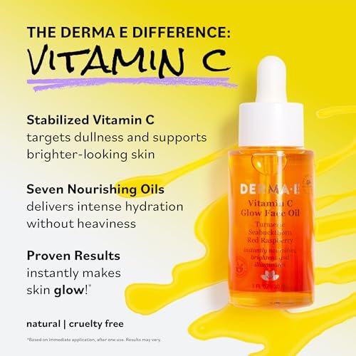 Derma E Vitamin C Glow Face Oil - Brightening & Nourishing Facial Oil with Turmeric, Seabuckthorn & Red Raspberry, 1 Fl Oz - görsel 12