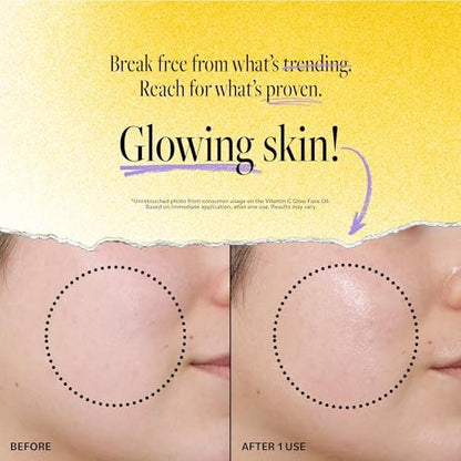 Derma E Vitamin C Glow Face Oil - Brightening & Nourishing Facial Oil with Turmeric, Seabuckthorn & Red Raspberry, 1 Fl Oz