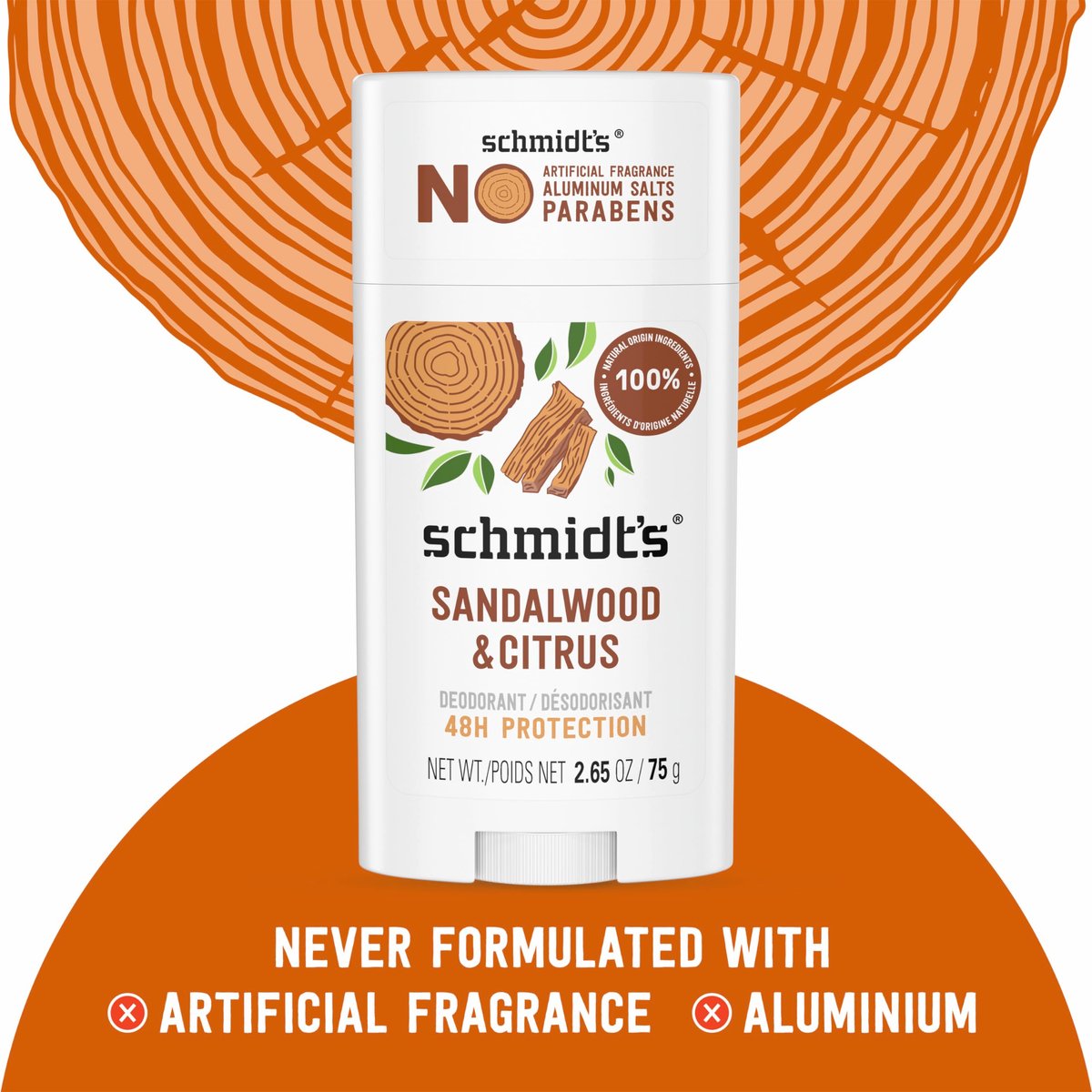 Schmidt's Aluminum-Free Vegan Deodorant Sandalwood & Citrus - Natural 24 Hour Odor Protection for Women and Men, 2.65 oz - görsel 5