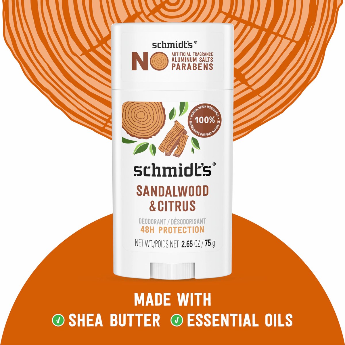 Schmidt's Aluminum-Free Vegan Deodorant Sandalwood & Citrus - Natural 24 Hour Odor Protection for Women and Men, 2.65 oz - görsel 3
