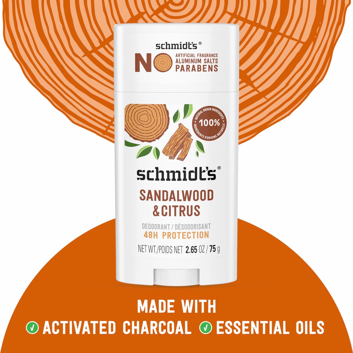 Schmidt's Aluminum-Free Vegan Deodorant Sandalwood & Citrus - Natural 24 Hour Odor Protection for Women and Men, 2.65 oz - görsel 9