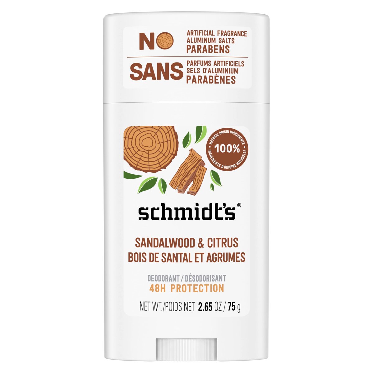 Schmidt's Aluminum-Free Vegan Deodorant Sandalwood & Citrus - Natural 24 Hour Odor Protection for Women and Men, 2.65 oz - görsel 1
