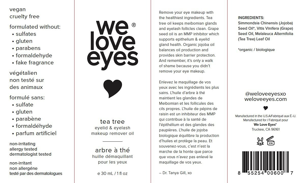 We Love Eyes 100% All Natural Tea Tree Makeup Remover Oil – Effortless Waterproof Makeup Removal, Cruelty-Free & Vegan Avelisse