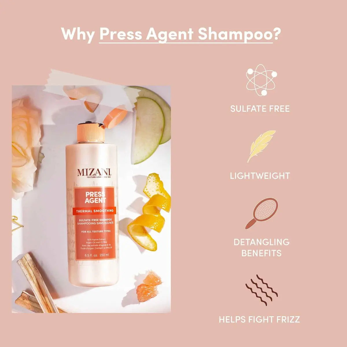 Mizani Press Agent Thermal Smoothing Sulfate-Free Shampoo, 8.5 fl. oz Avelisse