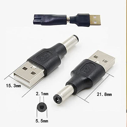 5V USB Power Cord Replacement Charger Adapter - Compatible with Electric Shavers, Hair Clippers, Purifiers, Lamps - 5521 DC Plug, 9-Piece Set